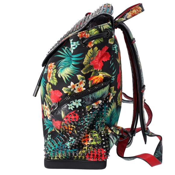 Christian Louboutin Explorer Funk Backpack Black Green Multi Canvas Floral - Picture 2 of 6